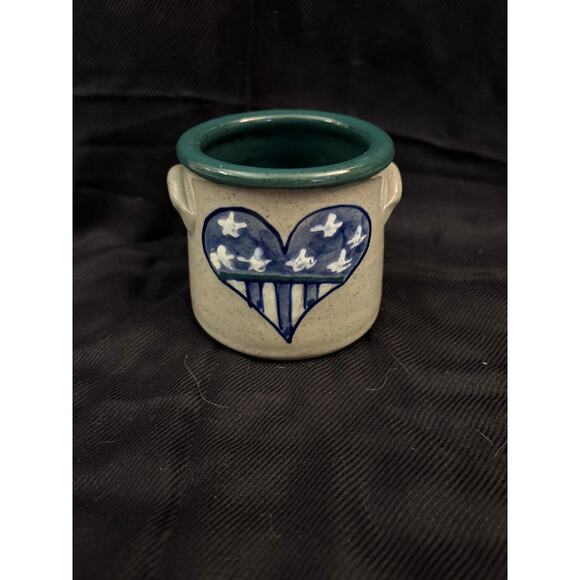 Great Bay Pottery NH Salt-glazed Mini Crock Patriotic Heart Country Primitive - Picture 2 of 8